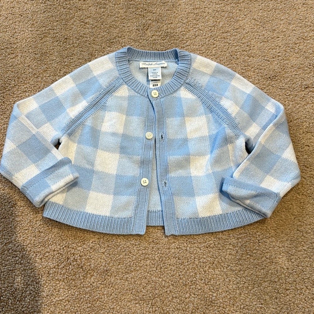 Ralph Lauren blue and white plaid cardigan